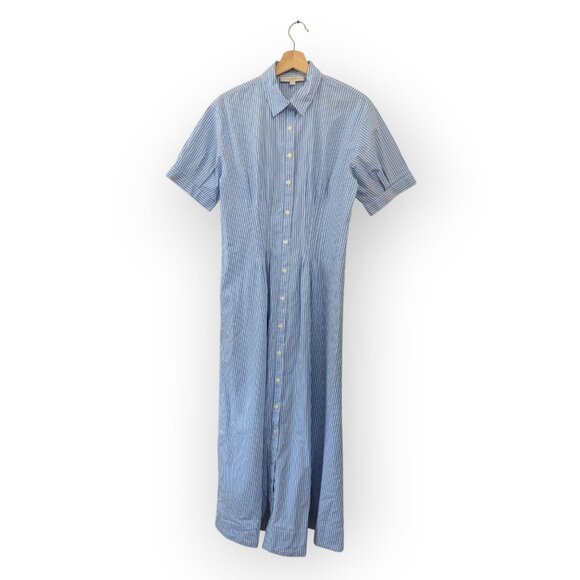 Loft Striped Poplin Shirt Dress Tailored Preppy Midi Blue White - Picture 1 of 12